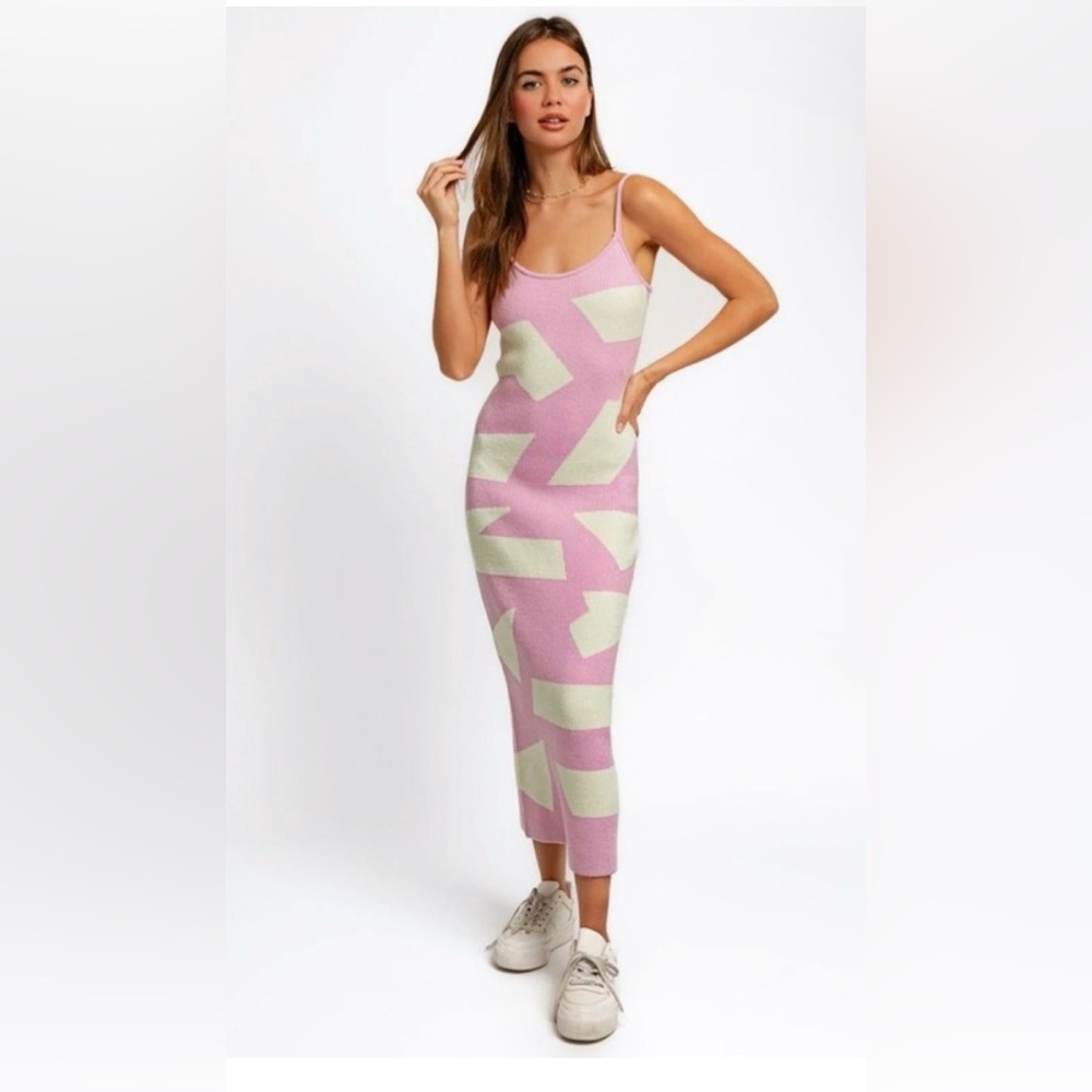 0203 - Le Lis Pink and Cream Midi Dress
